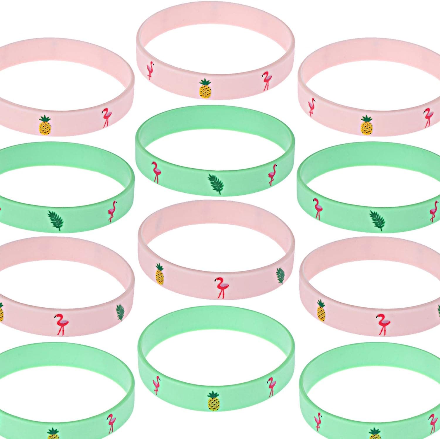 48 Pcs Pineapple Flamingo Bracelets Tropical Leaves Silicone Wristbands Hawaii Luau Party Supplies - Flamingo Party Supplies