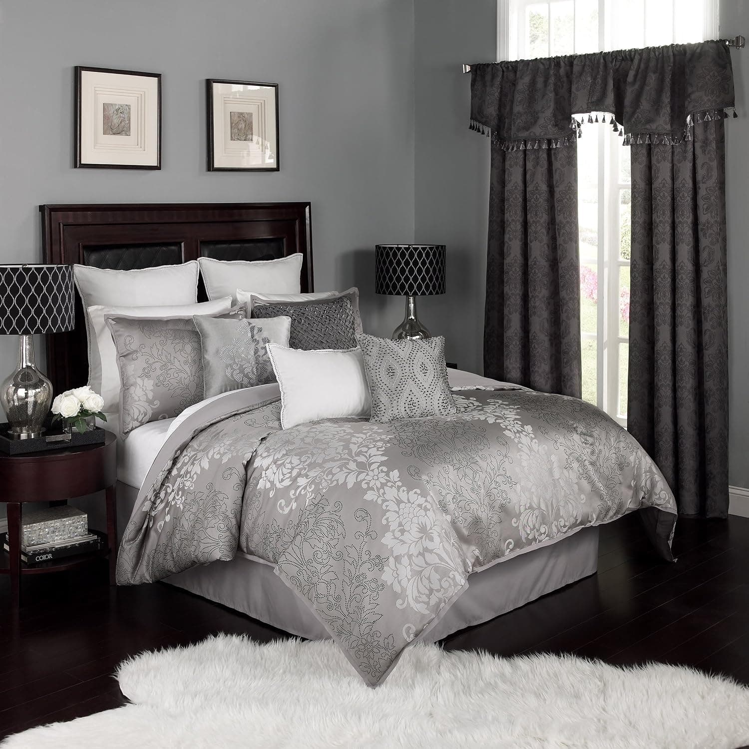 BEAUTYREST Chacenary Set with Coordinating Bed Skirt and 2 Throw Pillows, Queen, Pewter