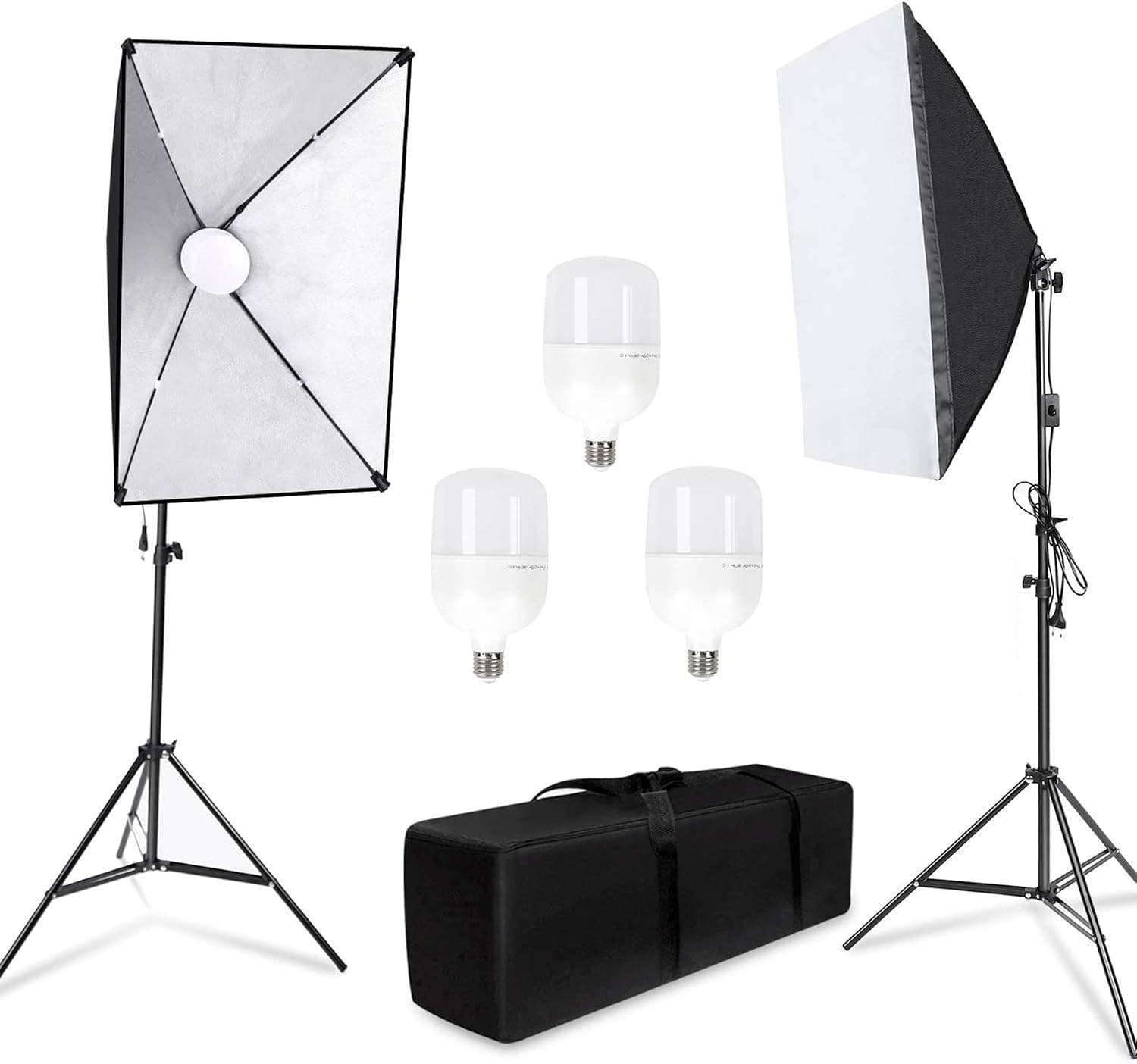 Photography Softbox Lighting Kit 20"X28" Continuous Lighting System Photo Studio Equipment with 2M Adjustable Stand and 5500K LED Bulb for Shooting and YouTube Video (2 Pack) (2 PCS)