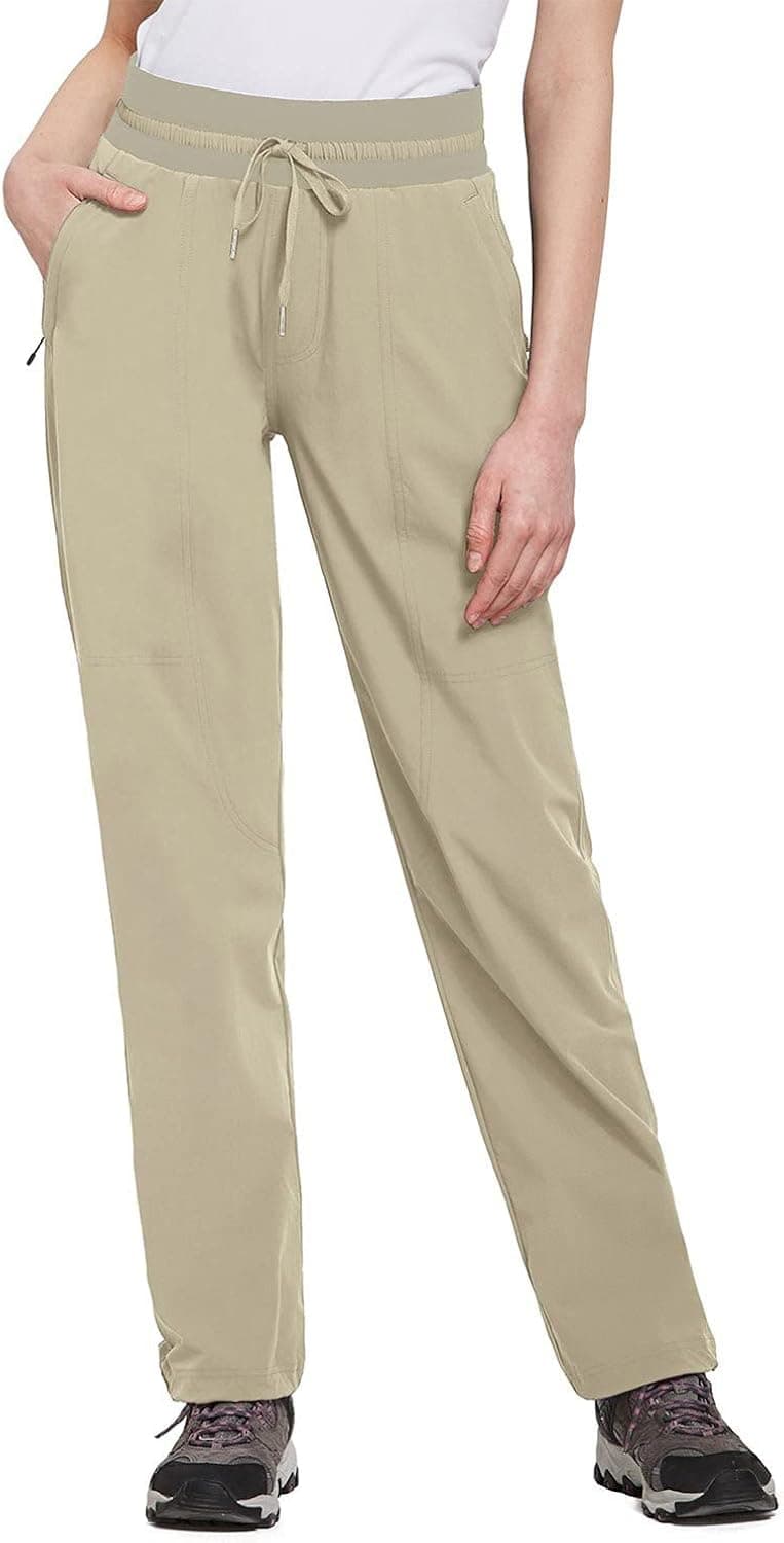BALEAF Women's Hiking Pants Capris Elastic Waist Lightweight UPF 50+ Quick Dry with Zipper Pockets Fishing Camping Jogging