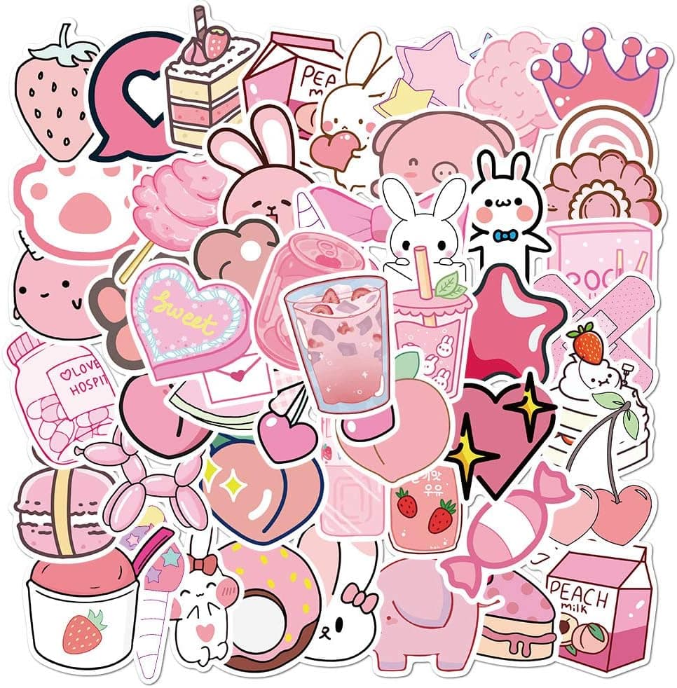 YOKSAS Cute Pink Preppy Stickers,50PCS Aesthetic Vinyl Girly Stickers for Water Bottles Laptop Computer Scrapbooking