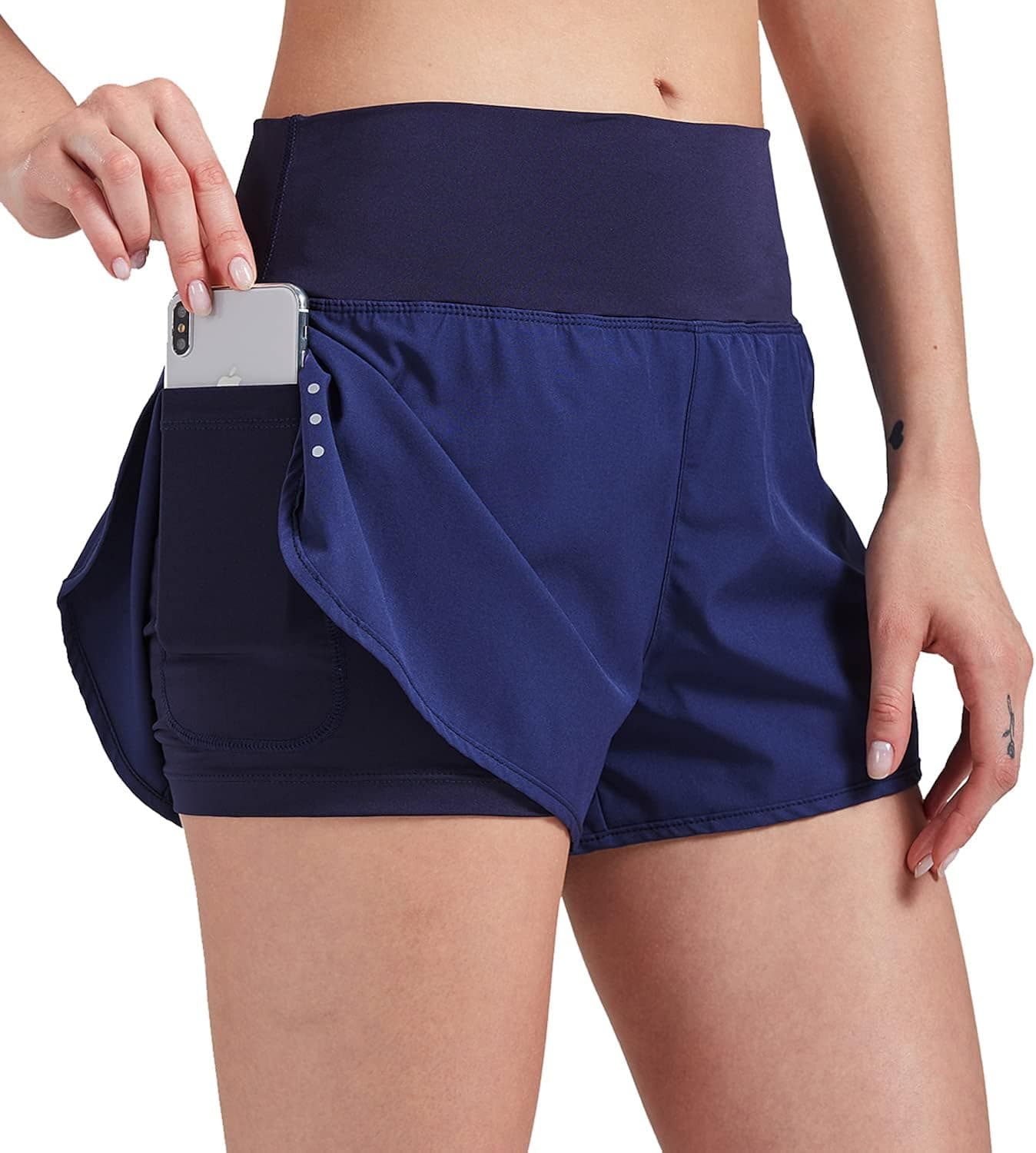 VIGVAN Women’s 2 in 1 Running Shorts High Waist Workout Athletic Gym Yoga Shorts for Women with Phone Pockets