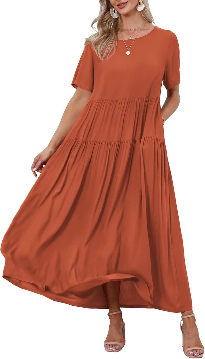 YESNO Women Casual Loose Bohemian Floral Dresses with Pockets Short Sleeve Summer Beach Swing Dress