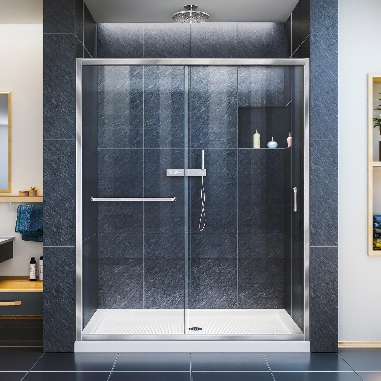 DreamLine Infinity-Z 50-54 in. W x 72 in. H Semi-Frameless Sliding Shower Door, Clear Glass in Chrome, SHDR-0954720-01