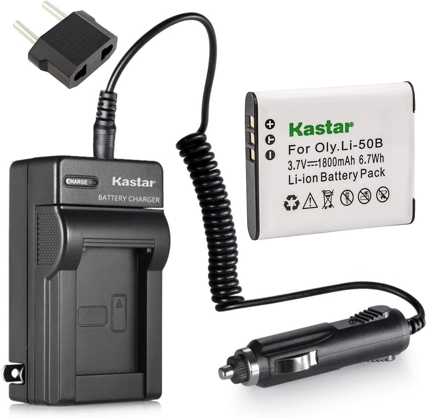 Kastar Li-50B Battery and Charger for Olympus Stylus Tough 6020 8000 8010 and Stylus 1020 Stylus 1030 Stylus 9000 SP-720UZ SZ-10 SZ-11 SZ-12 SZ-15 SZ-16 SZ-20 SZ-30MR SZ-31MR Tough 6000 Tough 9000