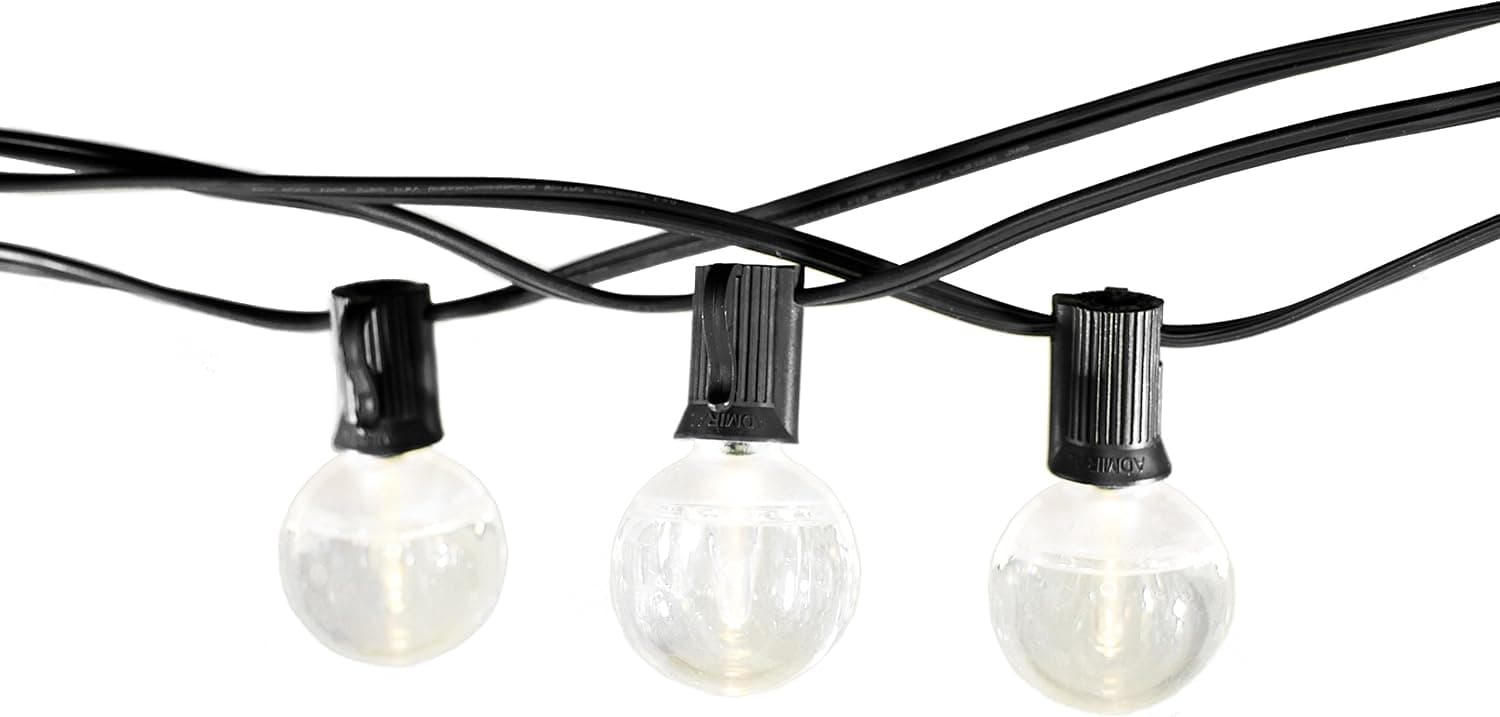Holiday Lighting Outlet Sun Warm White LED Indoor Outdoor 50' Patio Commercial Grade Bistro Light String, Includes 50 Energy Efficient LED Globe G40 0.58 Watt Bulbs - E12, C7 (Black)