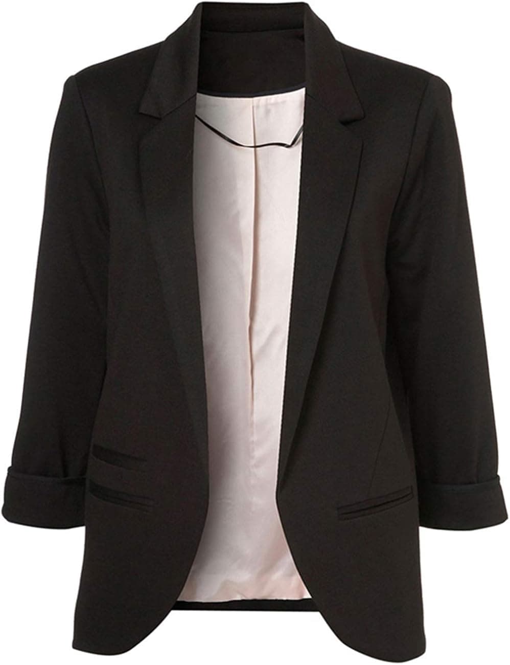 Lrady Womens Casual Blazer Open Front 3/4 Sleeve Notched Lapel Pocket Work Office Jacket Suit