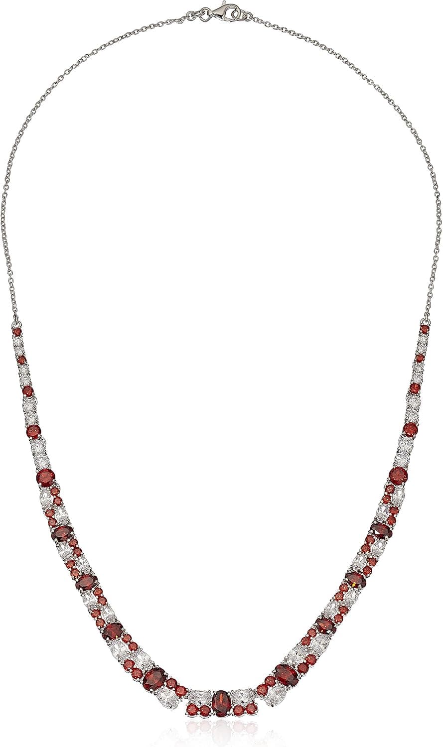 Sterling Silver Garnet Color and White Cubic Zirconia Necklace, 18"