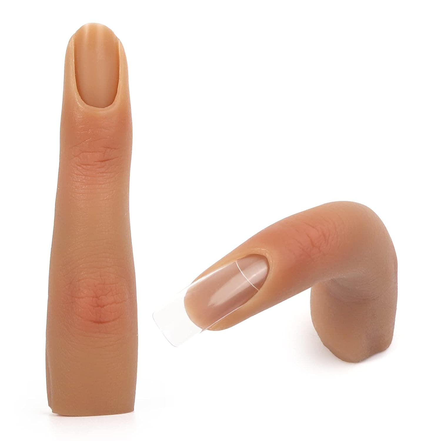 2 Pieces Silicone Practice Fingers for Acrylic Nails, Fake Training Hand Finger Model Flexible Bendable Mannequin Finger, Soft Realistic Joint Nail Practice Fingers with Makeup for Nail Art (Color 4)