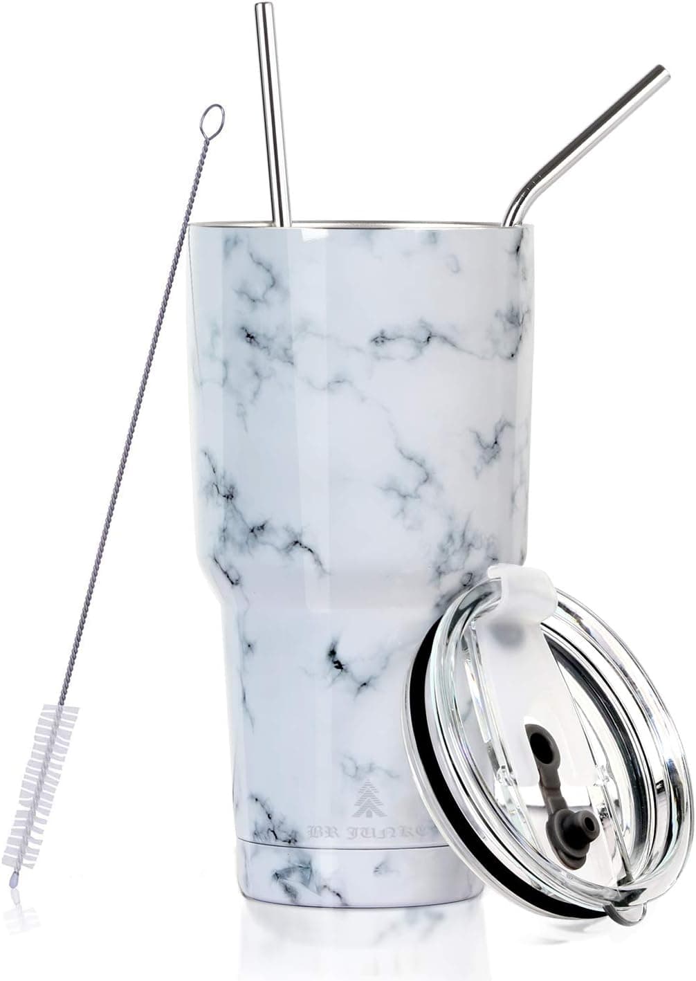 30 oz. Tumbler Double Wall Stainless Steel Vacuum Insulation Travel Mug with Crystal Clear Lid and Straw, Water Coffee Cup for Home,Office,School, Ice Drink, Hot Beverage,Marble