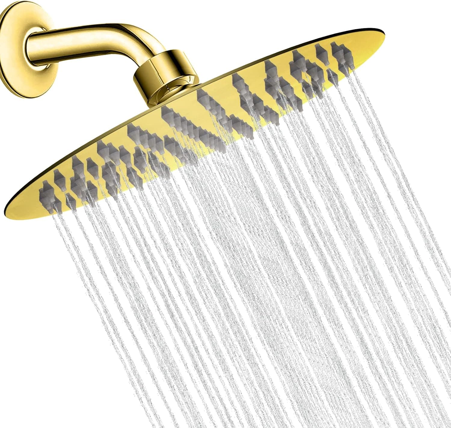 High Pressure Shower Head, 8 Inch Rain Showerhead, Ultra-Thin Design- Pressure Boosting, Awesome Shower Experience, NearMoon High Flow Stainless Steel Rainfall Shower Head (Chrome Gold)