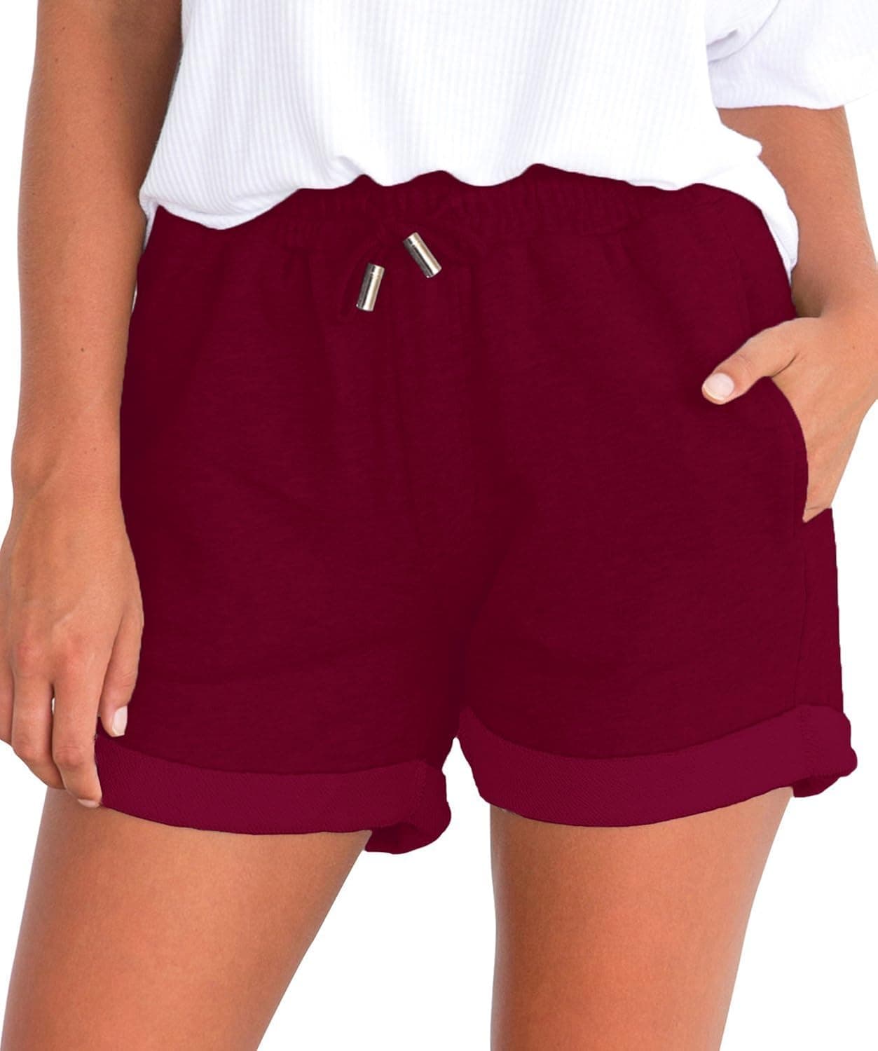 Tengo Women Summer Beach Shorts Juniors Folded Hem Shorts with Drawstring