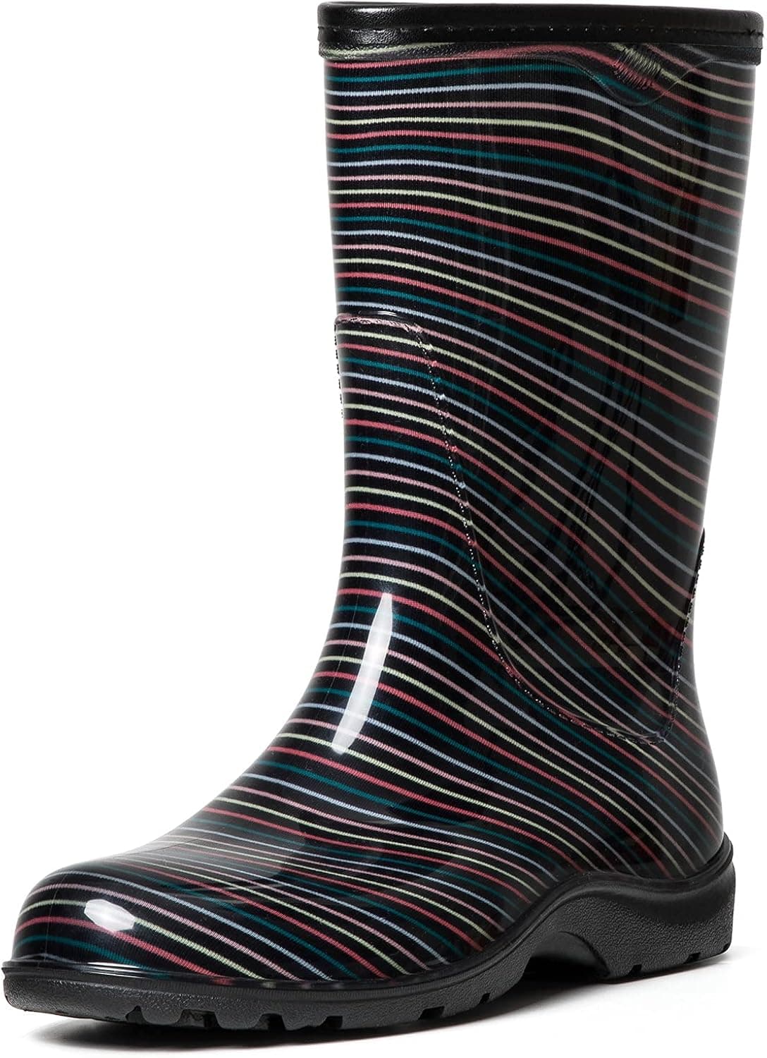 K KomForme Women's Waterproof Rain Boots with Colorful Printed，Ladies Mid Calf Solid Shoes with Comfort Insole for Garden