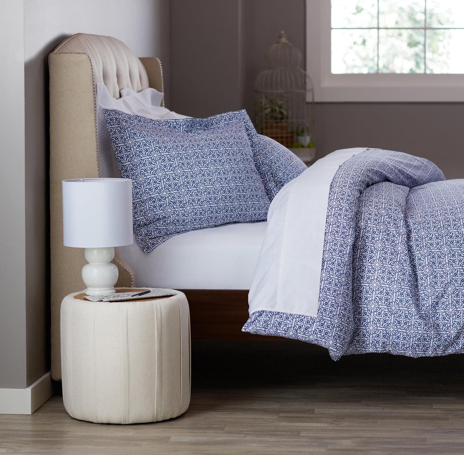 Amazon Brand – Pinzon Printed Cotton Duvet Set - King, Royal Blue Vines