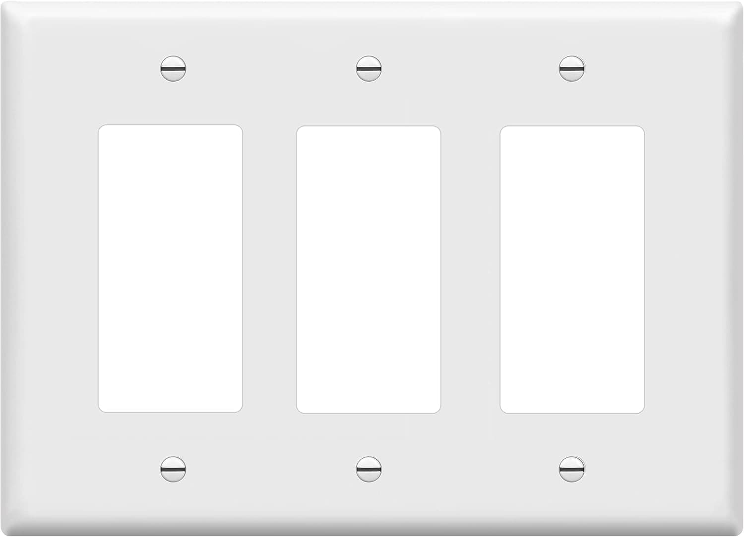 ENERLITES Decorator Light Switch or Receptacle Outlet Wall Plate, Mid-Size 3-Gang 4.88" x 6.77", Polycarbonate Thermoplastic, UL Listed, 8833M-W, White