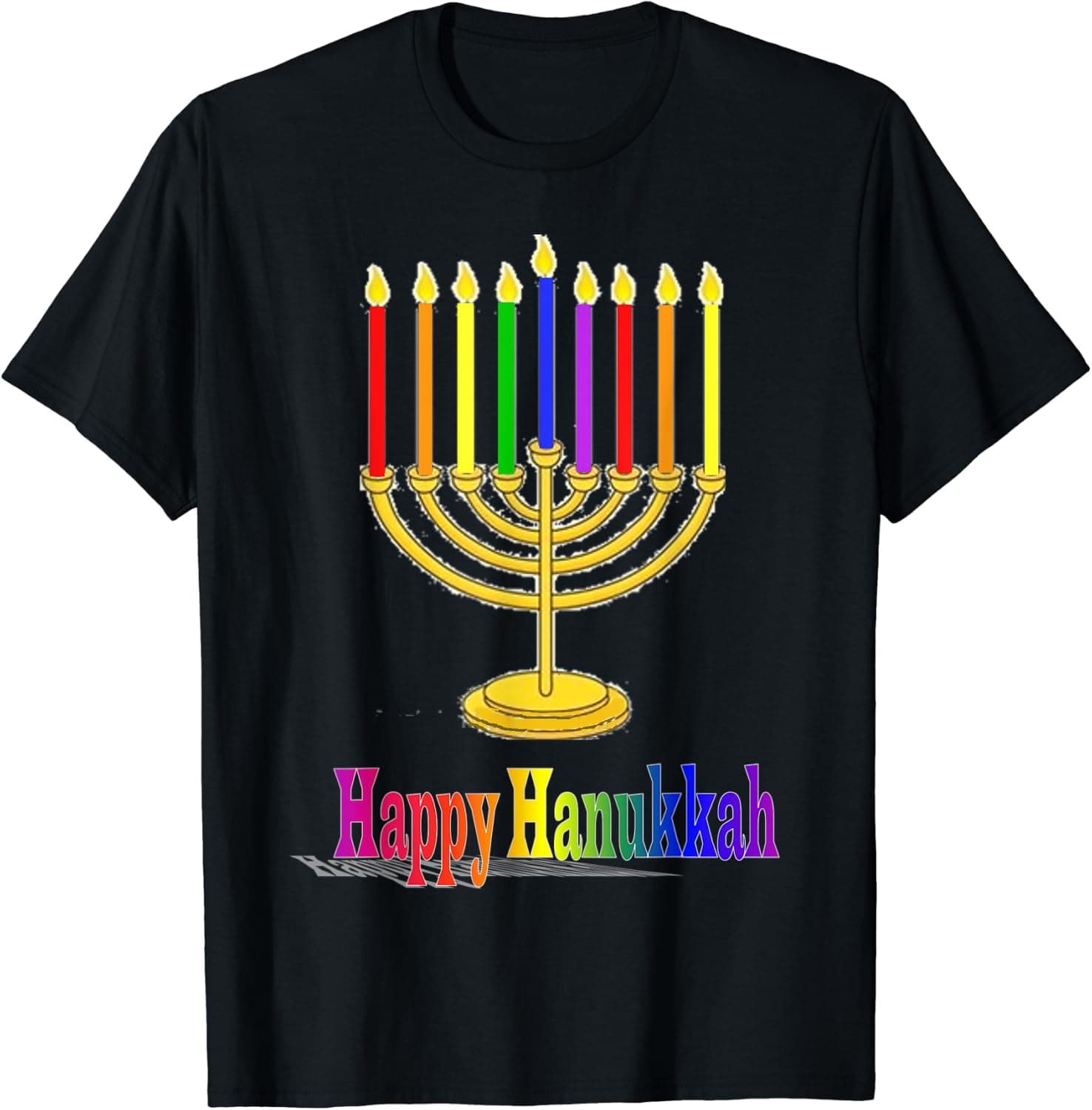 Happy Hanukkah Lighted Candles Jewish Menorah in Rainbow