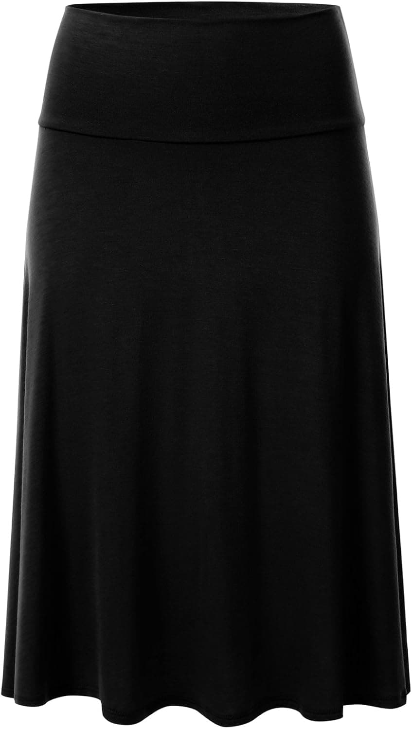 FLORIA Women's Solid Lightweight Knit Elastic Waist Flared Midi Skirt (S-3XL)