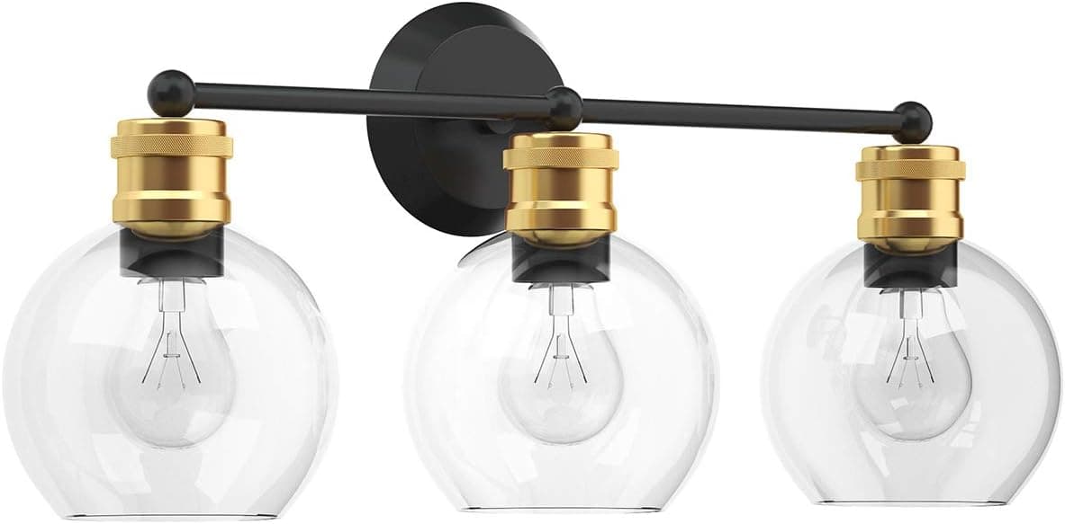 Tangkula Vintage 3 Light Vanity Wall Light, Bubbled Glass Wall Sconce, Industrial Bathroom Vanity Light with Globe Glass Shade, Wall Lamp Fixtures for Bathroom Hallway Living Room Bedroom (3-Light)