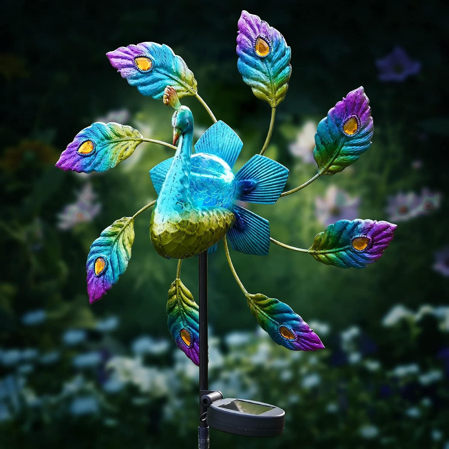 Peacock Solar Powered Light, Outdoor Decorative Path Light, No Wire Garden Path Décor, Waterproof, Ideal for Driveway, Backyard, Along Patio or Porch, Around Pool, Decorative Designs (Green)