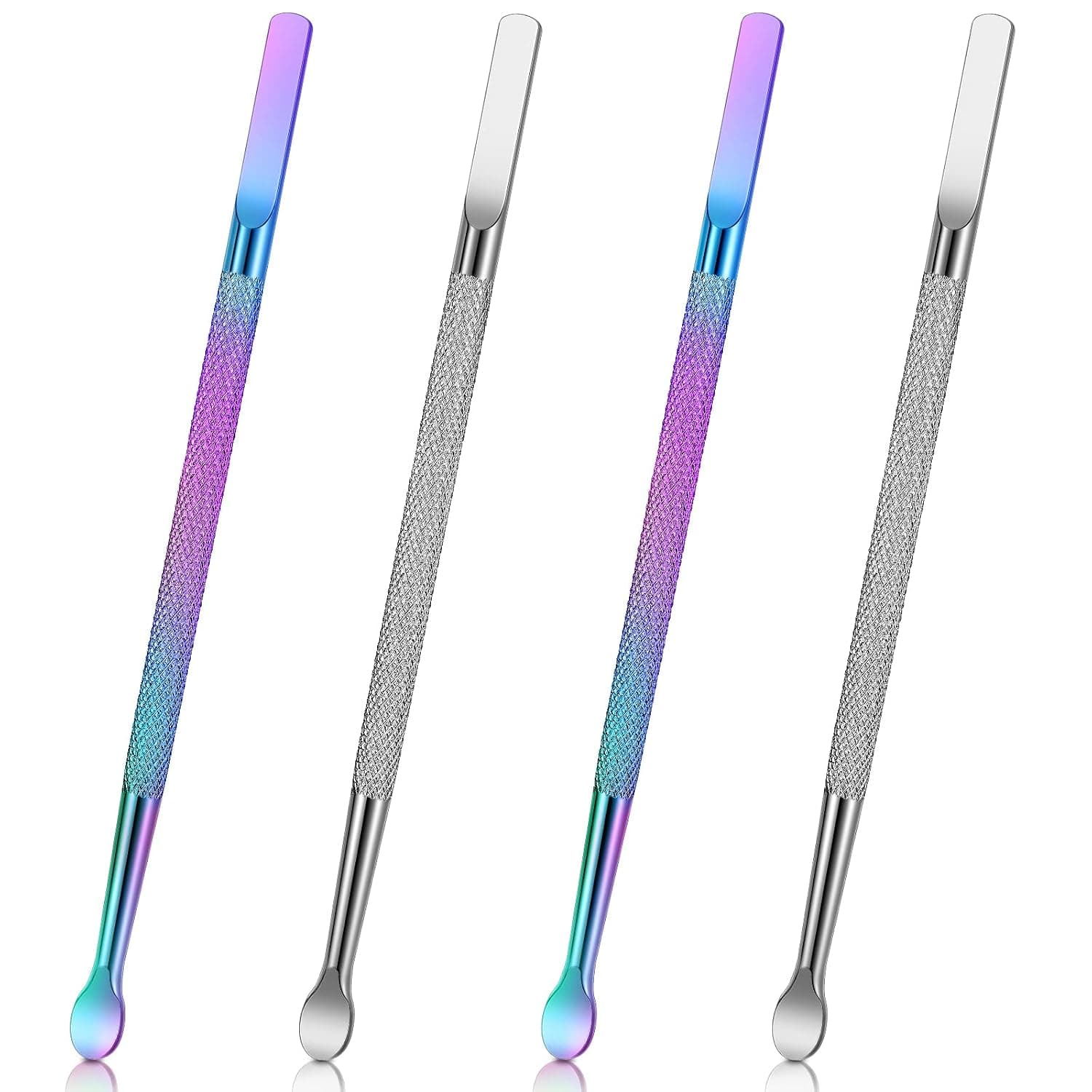 4 Pieces Cuticle Pusher Dual Sided Nail Cleaner Spoon Pusher Stainless Steel Polish Remover for Nail and Cuticle Pedicure Manicure Nail Care Tool