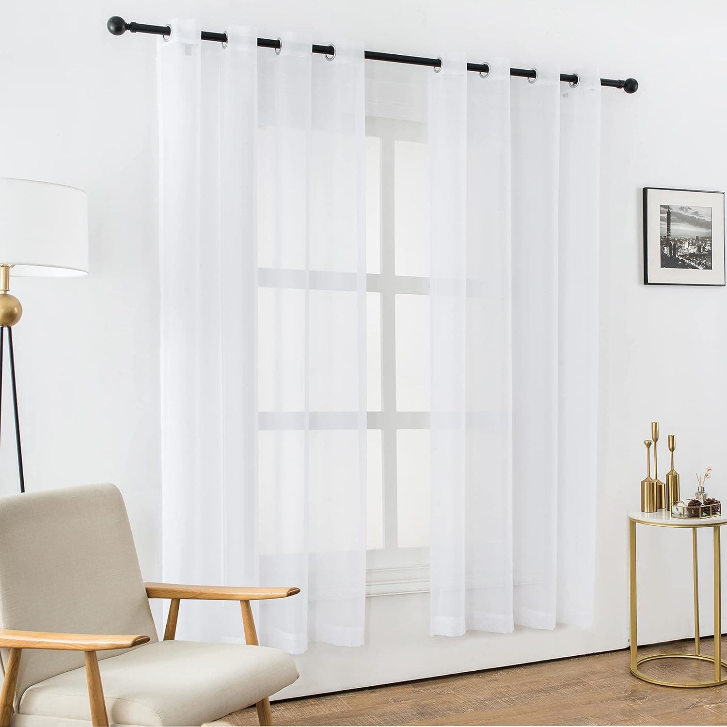 BERMINO White Semi Sheer Curtains 72 Inch Long Window Curtain with Grommet for Bedroom Living Room 2 Panels, 54 W x 72 L, Pure White