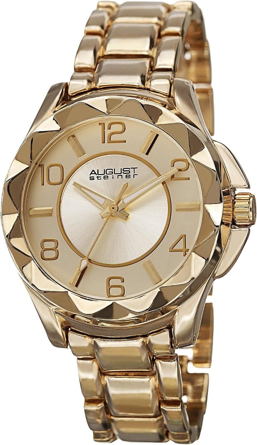 August Steiner Women's Pyramid Watch - Unique Pyramid Design Bezel, Arabic Numeral On Stainless Steel Bracelet - AS8159