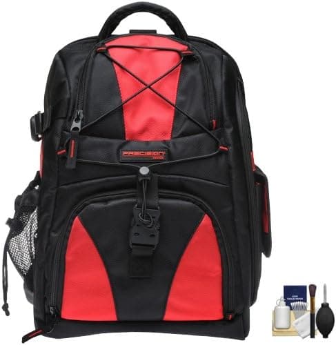 Precision Design Multi-Use Laptop/Tablet Digital SLR Camera Backpack Case (Black/Red) with Cleaning Kit for Canon EOS 60D, 6D, 7D, 5D Mark II III, Rebel T3, T3i & T4i