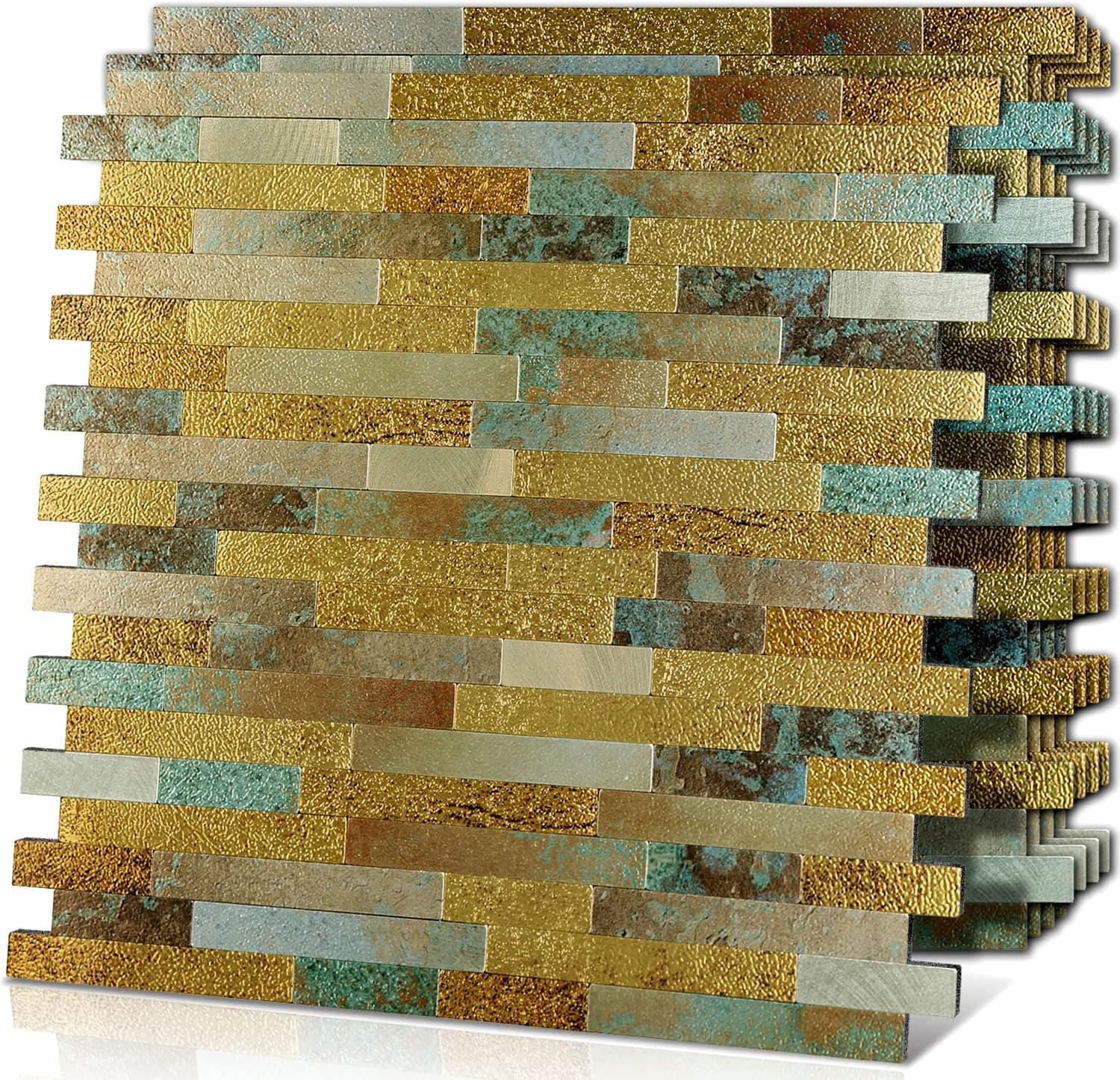 Mohepo Backsplash Tile for Kitchen Peel and Stick, Retro Metal Backsplash,3D Wall Panels Peel and Stick on Kitchen Bathroom Copper,5-Sheets