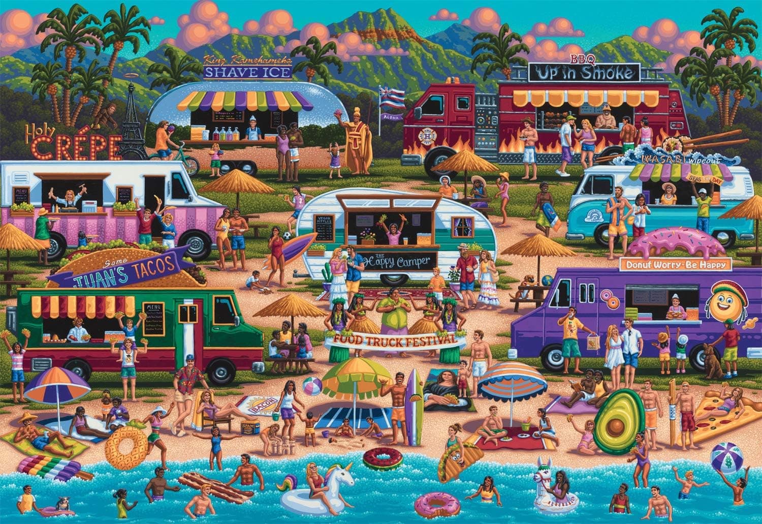 Buffalo Games - Pun Fuzzles - Hawaiian Food Truck Festival - 2000 Piece Jigsaw Puzzle