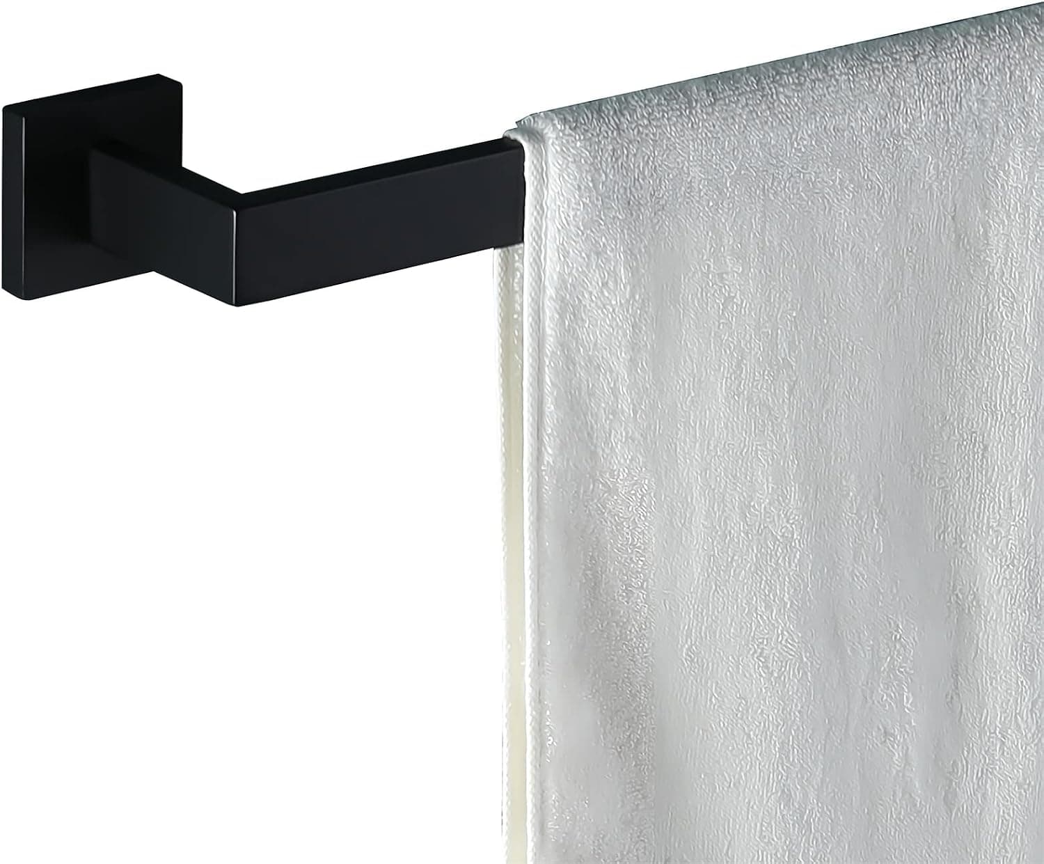 Matte Black Bath Towel Bar,16-Inch Towel Bar for Bathroom Square Base SUS304 Stainless Steel Wall Mount Towel Holder Bathroom Bar Accessories