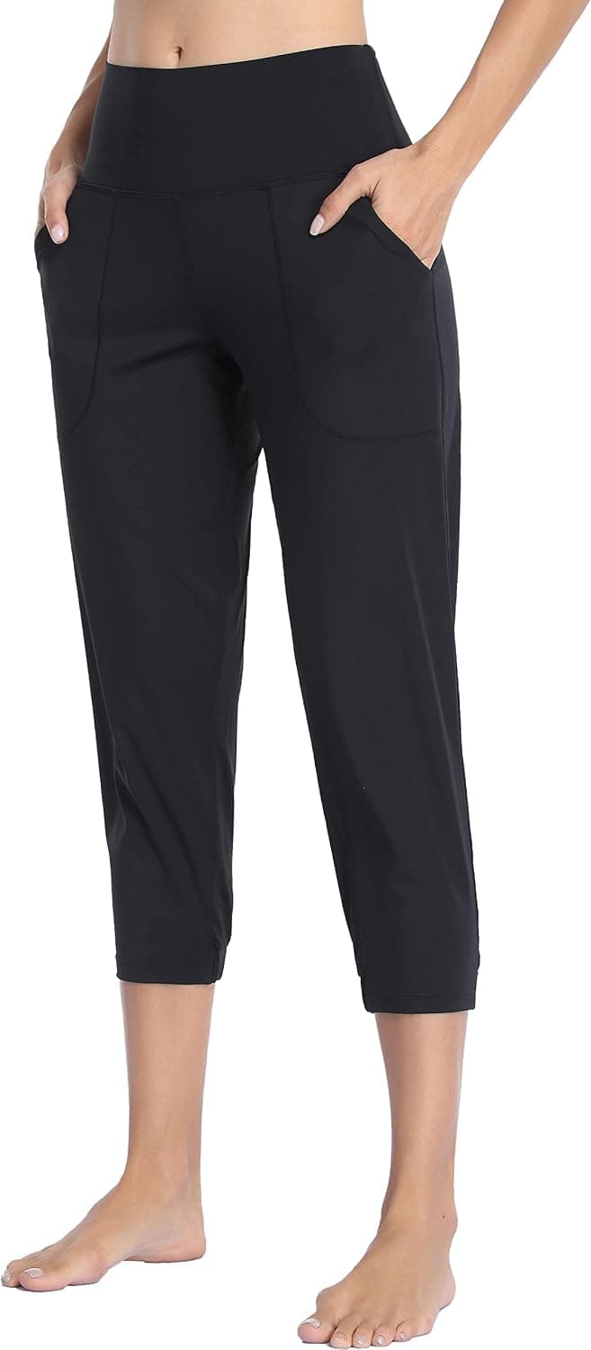Oalka Womens Capri Joggers High Waist Pockets Running Sweatpants Jogger Pants