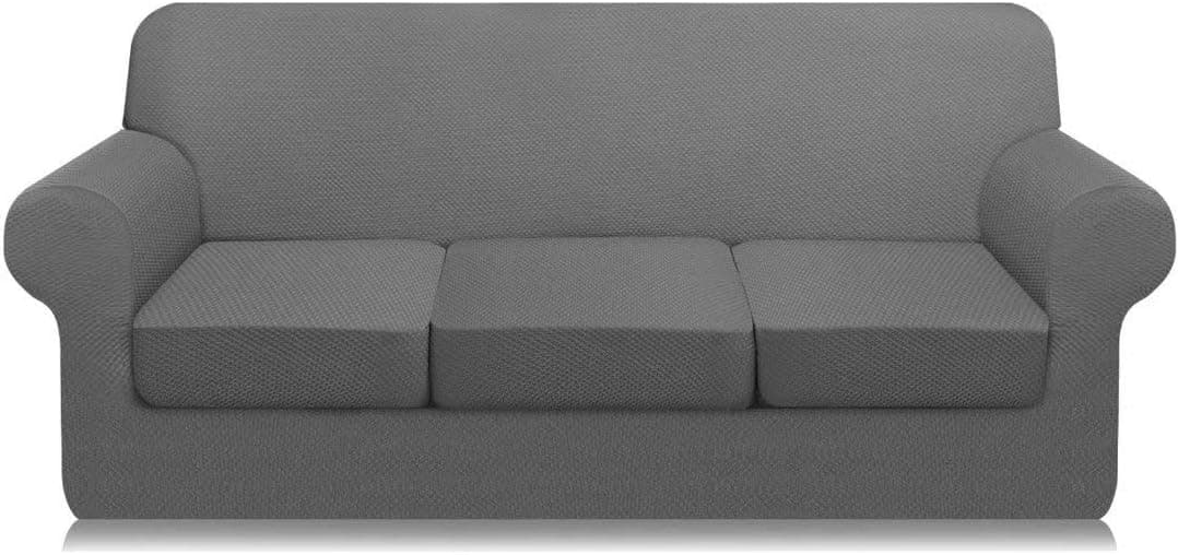 Carltina 4 Piece Premium Couch Covers for 3 Cushion Couch Thickened Jacquard Sofa Cover for Dogs Pet Hair Proof Sofa Slipcover Washable Furniture Protector (Large, Light Gray)