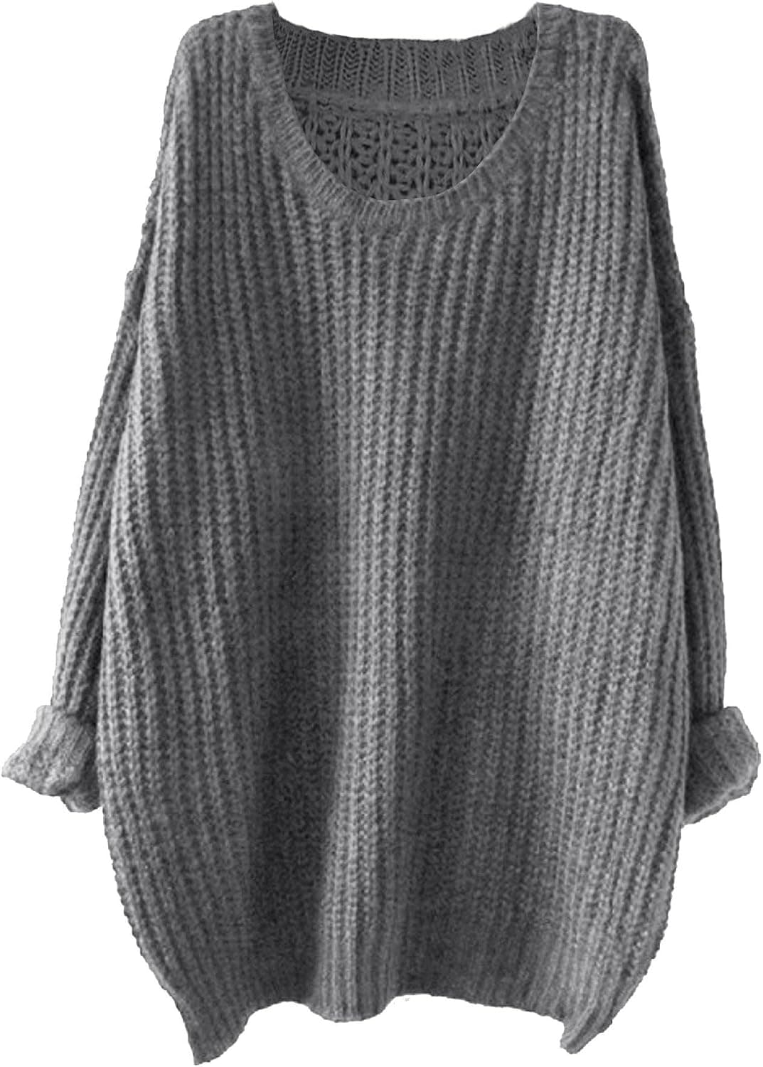 SweatyRocks Women's Embroidered Flower Oversized Knit Casual Loose Pullover Sweater Grey S