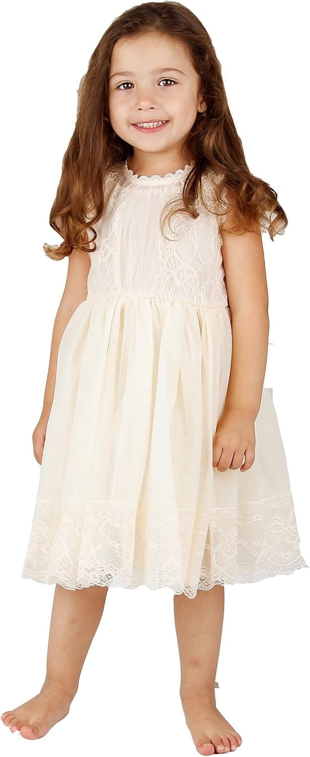 Bow Dream Ivory Off White Lace Vintage Flower Girl's Dress