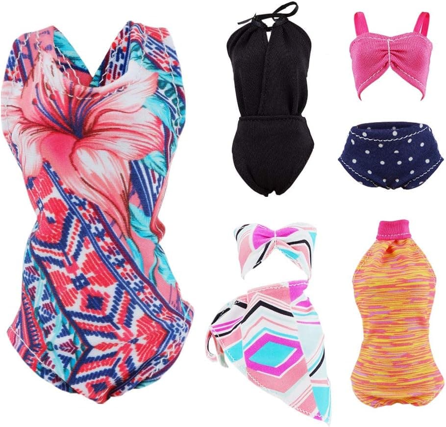 E-TING 10Pcs =5 Sets Beach Bikini Swimsuit Bathing Doll Clothes One-Piece Swimwear with 5 Pairs Shoes for 11.5 Inch Girl Dolls (C)