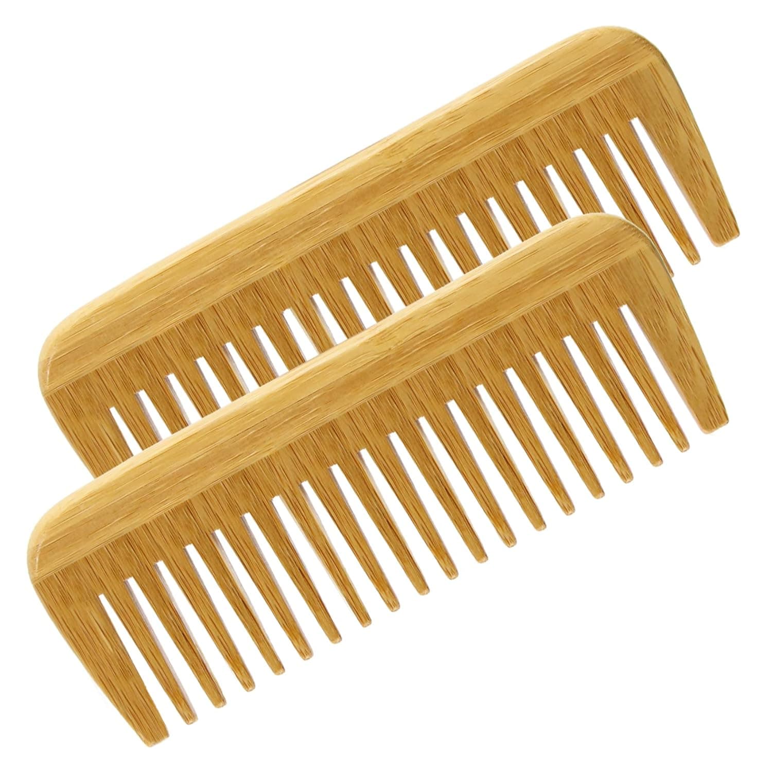 Natural Bamboo Wooden Hair Comb for Women and Men - Eco Friendly Wide Tooth Comb Detangling Curly Hair and Beard Comb For Men（2PCS）