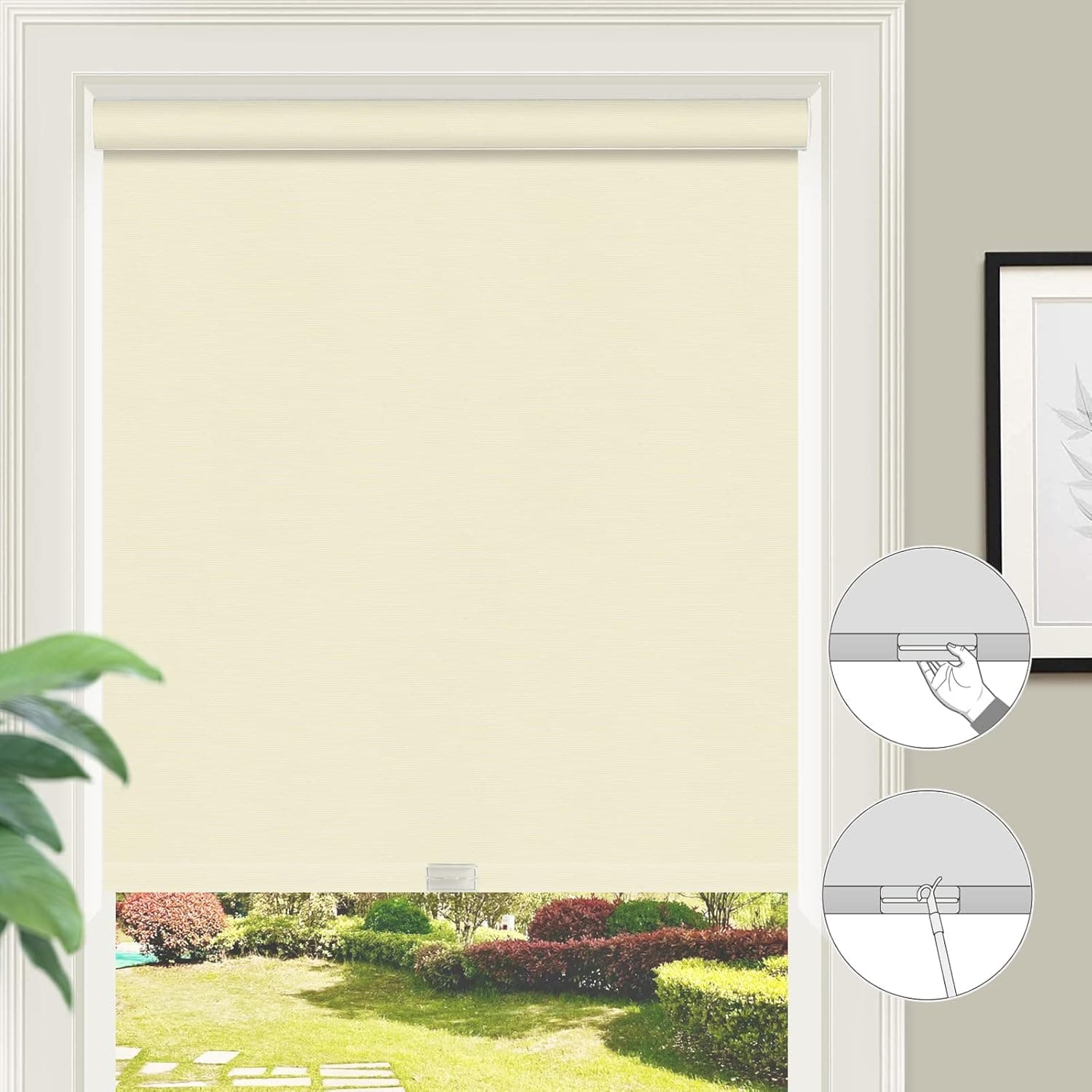 ZY Blinds Blackout Cordless Roller Shades, Room Darkeing Window Blinds with Metal Valance, Custom Made UV Protection Light Filtering Fabric Roller Blinds for Windows, Doors, Beige