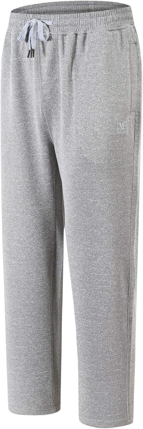 AIRIKE Mens Jogger Pants Running Zipper Sweatpants Open Bottom Leg Solid Marled Black Large