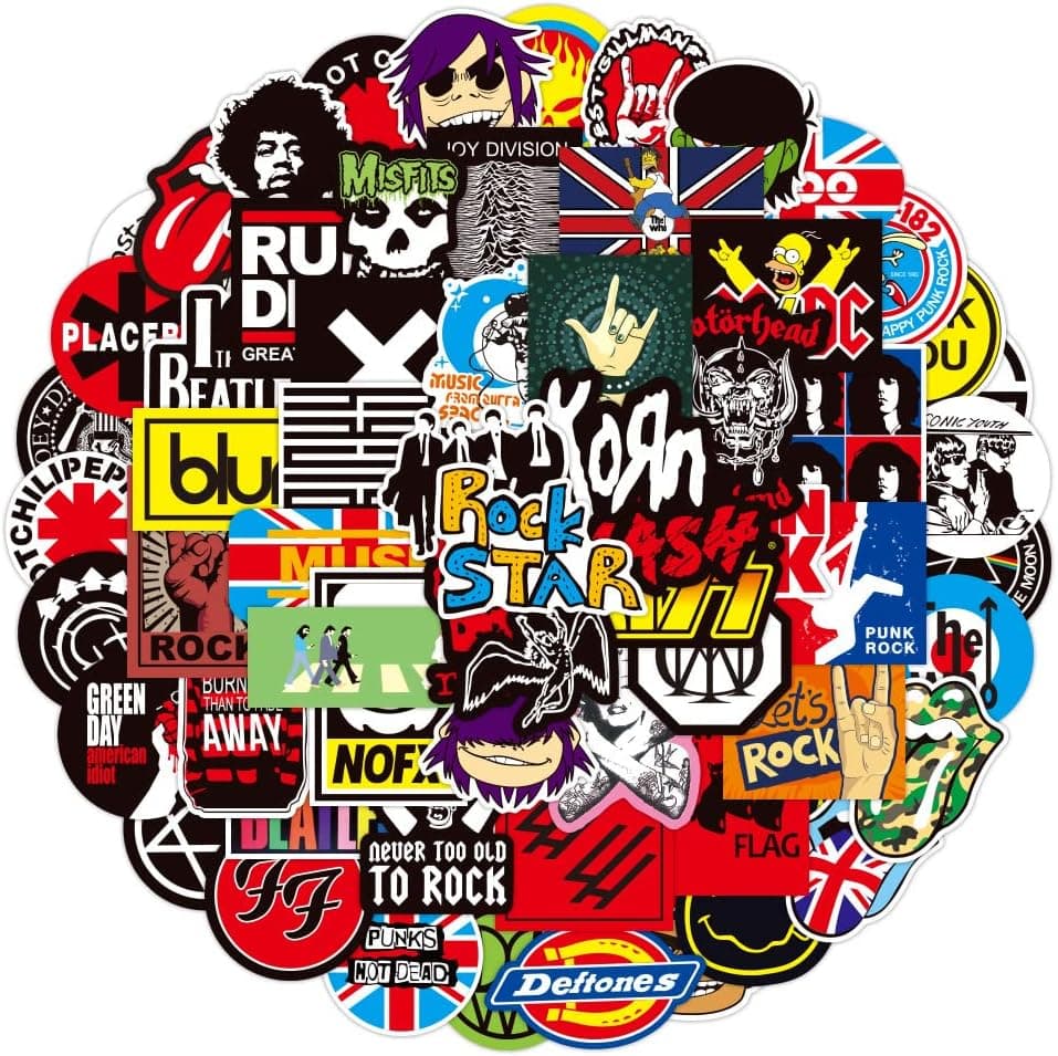 UCLEVER Rock Music Stickers 100pcs Vinyl Waterproof Guitar Sticker for Water Bottle Laptop Skateboard Luggage Helmet
