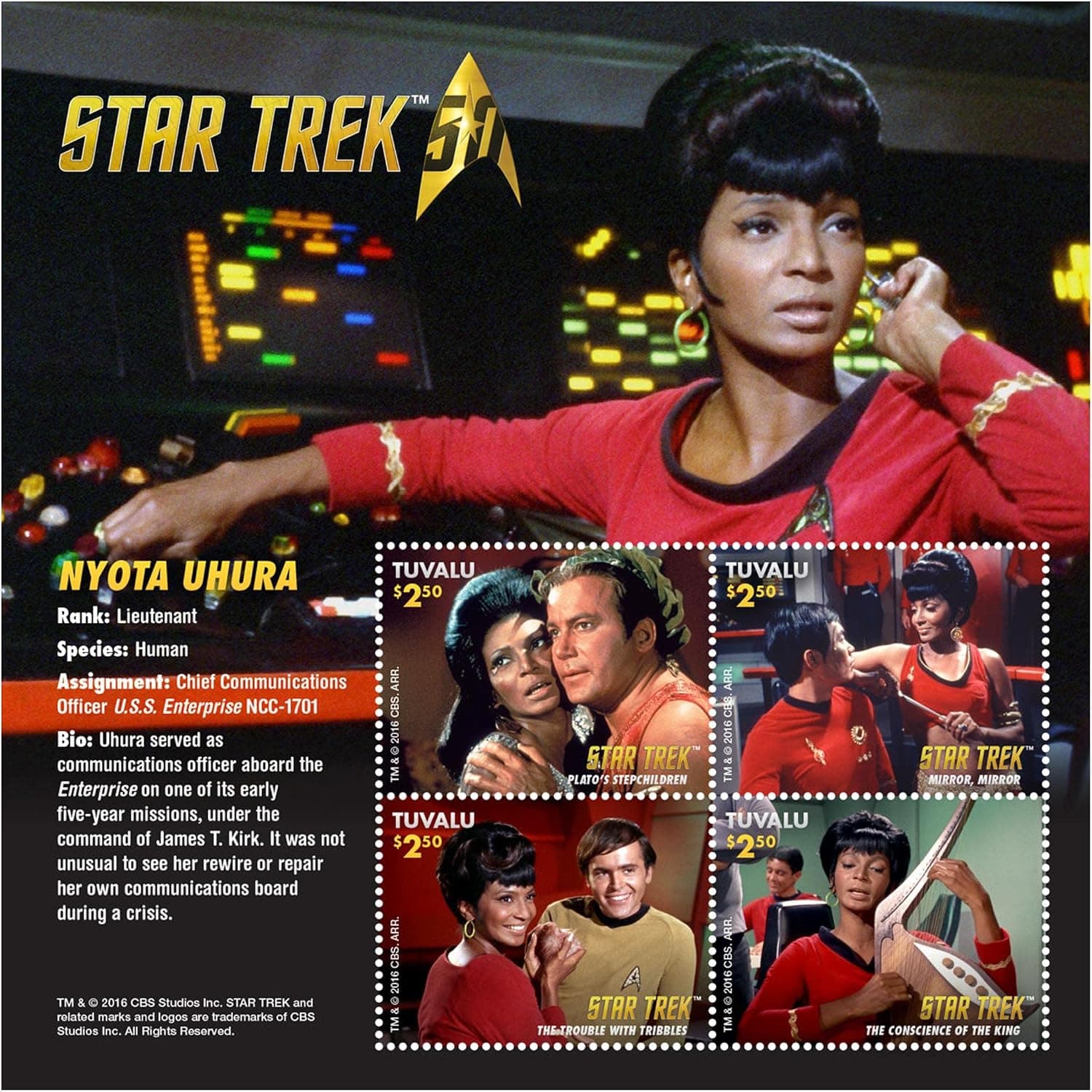 Tuvalu Star Trek 50TH | Star Trek Collectible Mail & Postage Stamps from 2016 | Scott 1371 | Famous & Rare Postal Stamp & Mailing Merchandise Gift for Collectors & Memorabilia Enthusiast