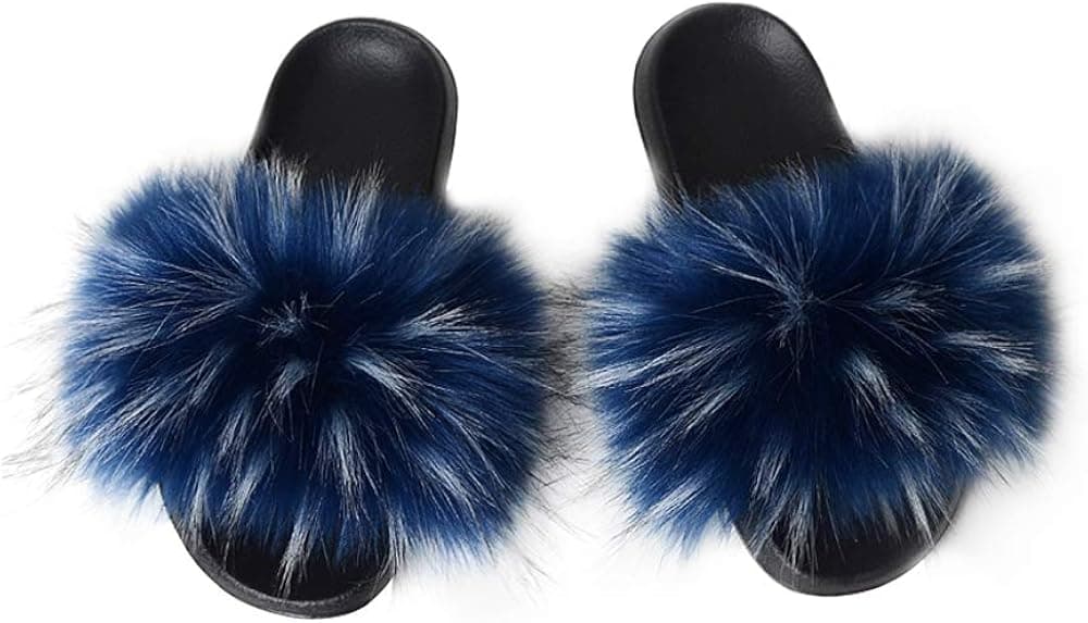YIJIARAN Women's Fur Slide Slipper Sandal with Soft Furry Faux Fox Fur Lovely House Outdoor Slippers for Ladies Multicolor