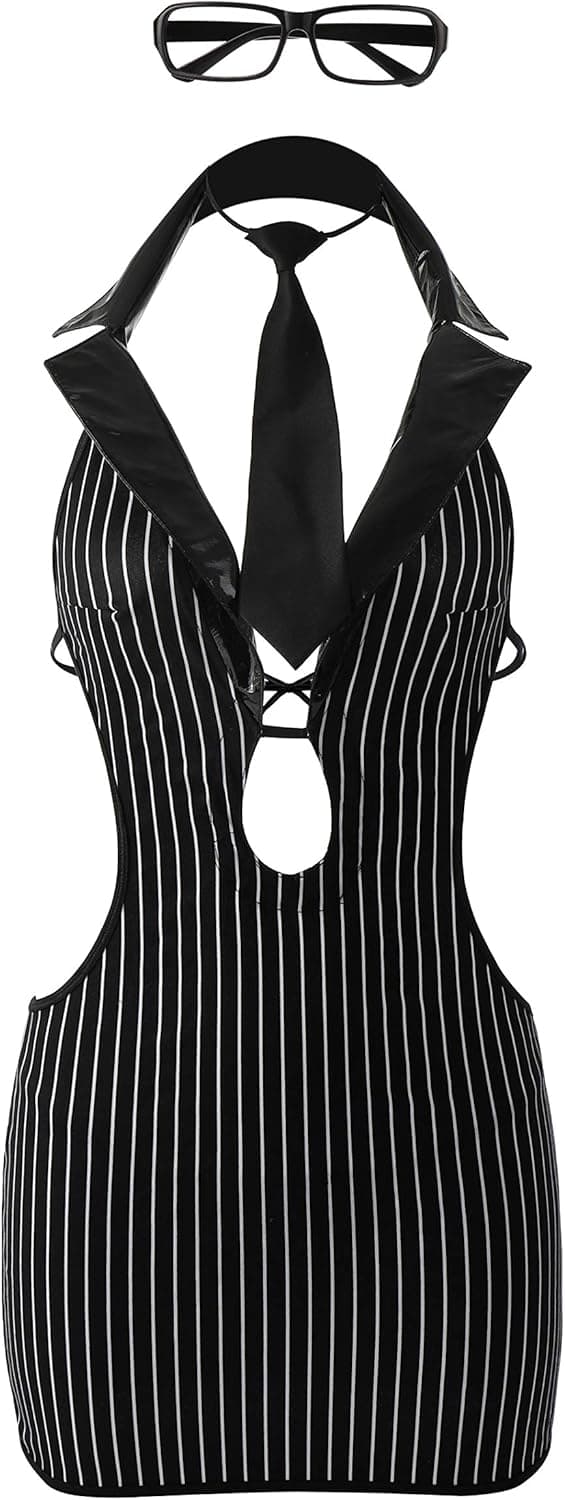 EROMATE Sexy Costume for Women Mini Secretary Lingerie Backless Dress Uniform