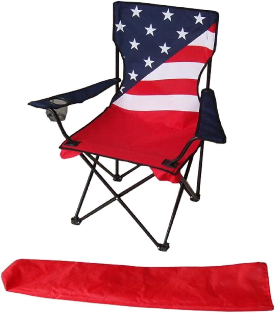 Uniware American Flag Pattern Fold-able Beach Chair, with Extra Carrying Bag, 34 x 21 x 21 Inch, Portable (1 Pack)