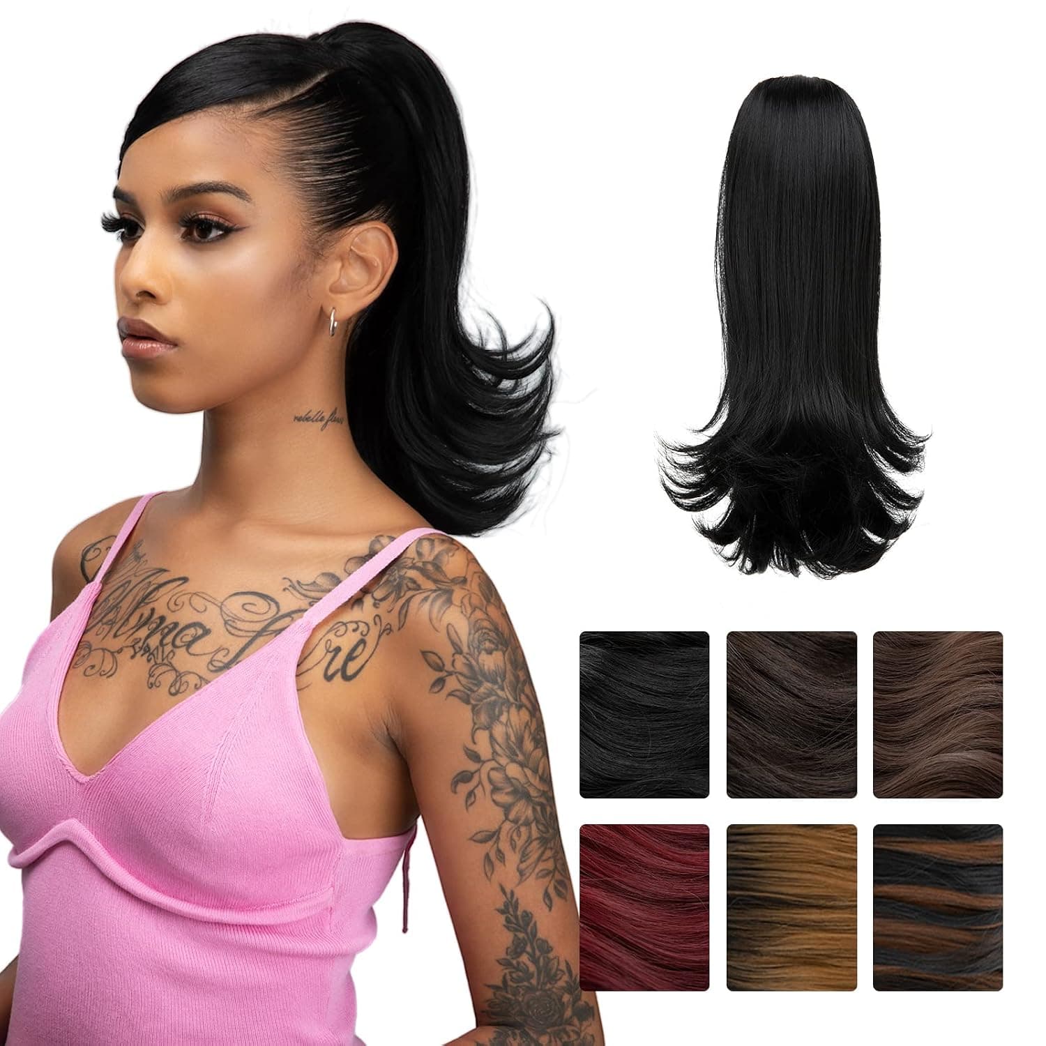 YUMOREAL Drawstring Ponytail Extension 14 Inch Short Curly Pony Tail Hair Extensions High Heat Resistant Synthetic Fiber Fake Hair Pieces for Women Girls 1BH30