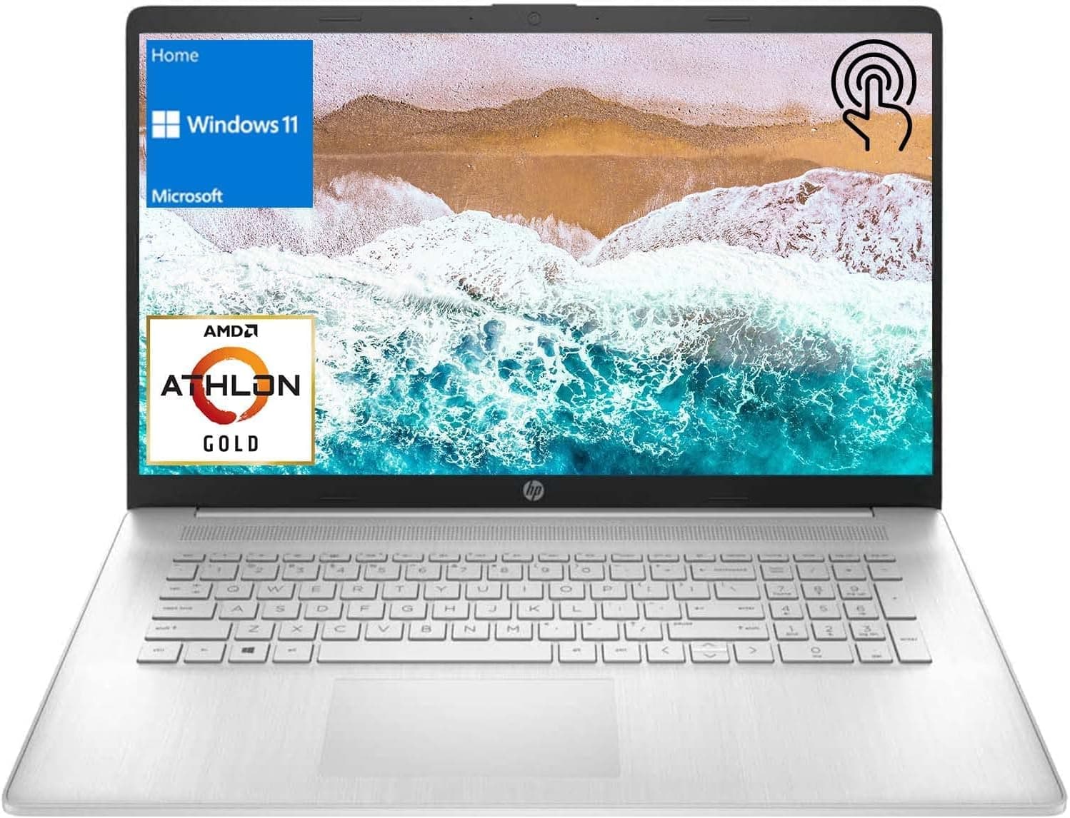 HP 17.3" HD+ Touchscreen Laptop, AMD Athlon Gold 3150U Processor, 16GB DDR4 RAM, 512GB PCIe SSD, HDMI, Type-C, Wi-Fi, Bluetooth, Windows 11 Home, Silver