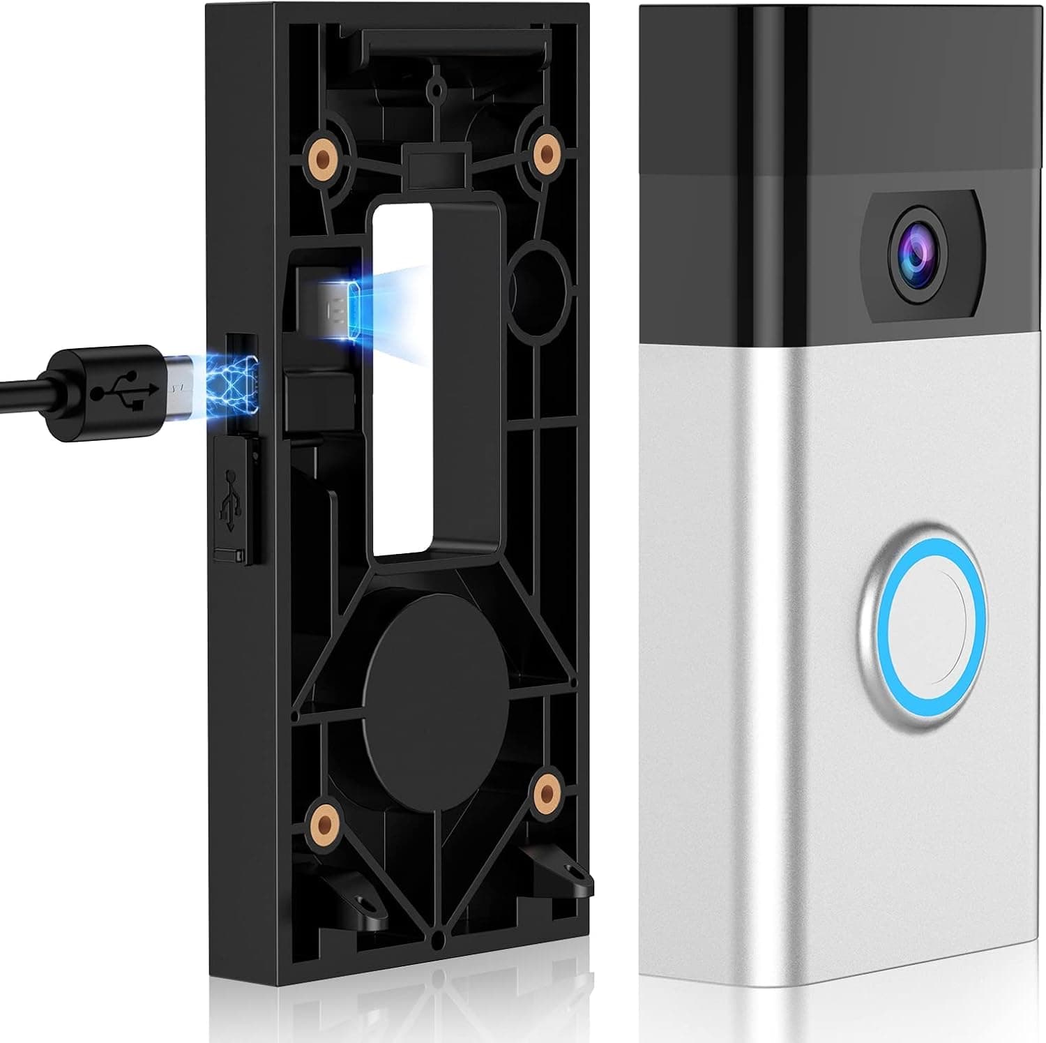 LOCKA No-Drill Easy Charging Mount for Video Doorbell (2020 Release), With Charging Port Mounting Bracket Doorbell Holder Accessories Kits for Houses Apartments Office Door