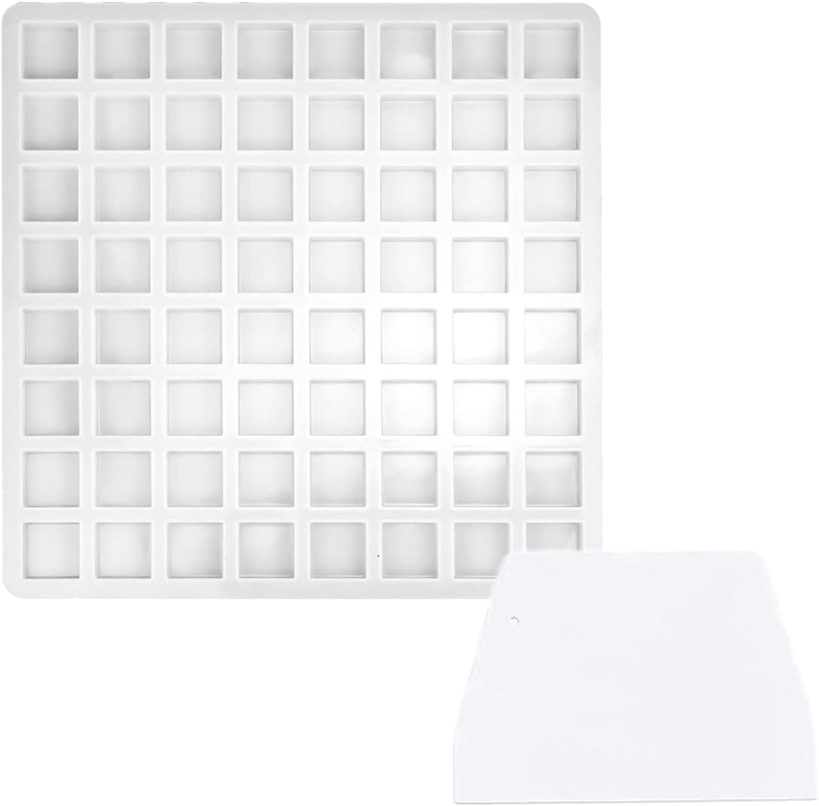 AIKEFOO 64-Cavity Square Caramel Candy Silicone Molds,Chocolate Truffles Mold,Whiskey Ice Cube Tray,Grid Fondant Mould,Hard Candy Mold Pralines Gummy Jelly Mold With 1 Baking Scraper