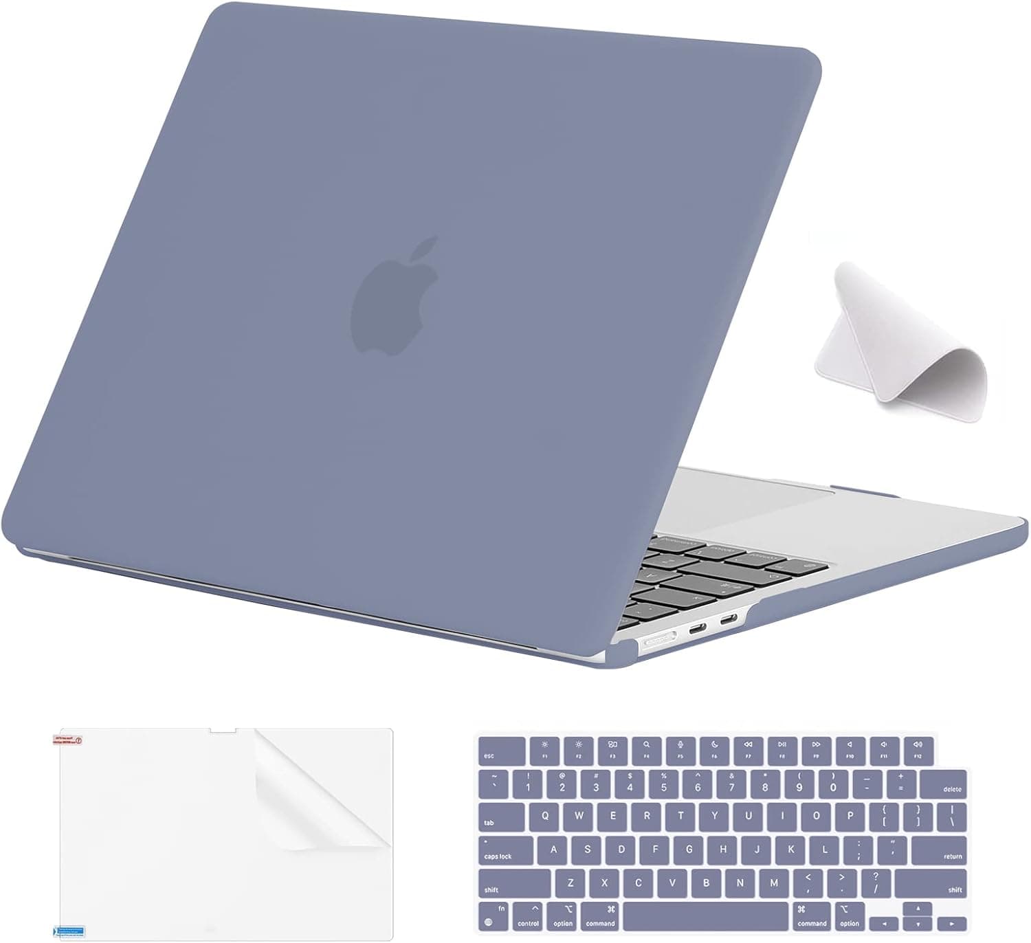 EooCoo Compatible with New MacBook Air 13.6 inch Case 2022 2023 A2681 M2 Chip with Retina Display，Plastic Hard Shell Case + Keyboard Skin Cover + Polishing Cloth + Screen Protector - Lavender Gray