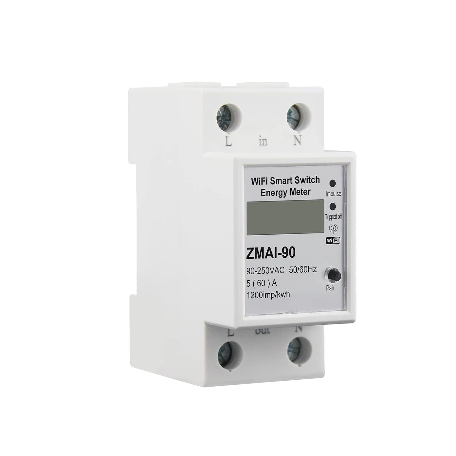 WiFi Smart Power Meter Switch Current Voltage Amperage Energy Monitor AC 110-230V 60A Ammeter Voltmeter Multimeter Din Rail Tester Works with Smart Life/Tuya App and Alexa Google Home