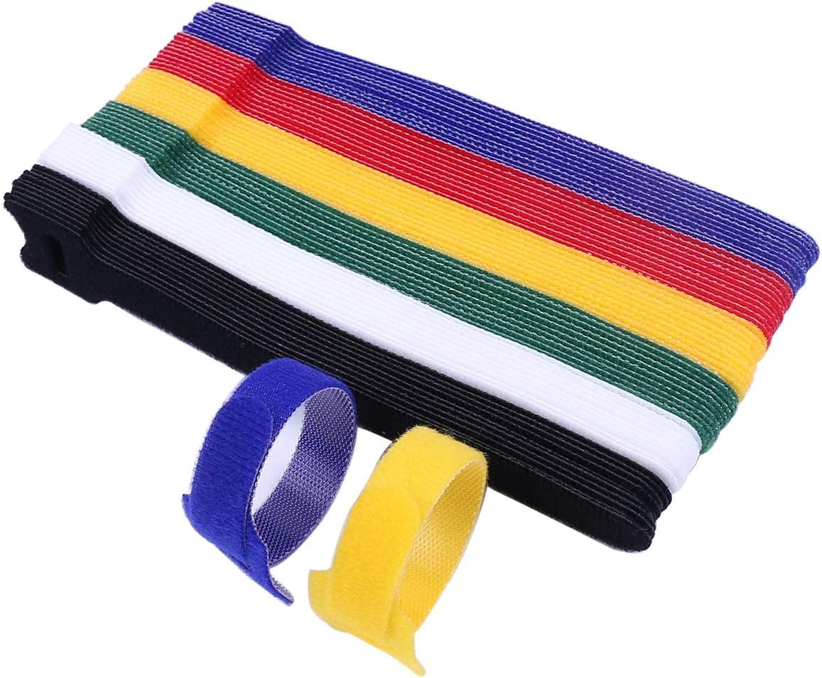 HUINF 60Pcs Reusable Fastening Cable Ties,6-inch Adjustable Cord Ties with Hook and Loop，Multi-Function Cords Management Wire Organizer Wraps（ 6 Colors）